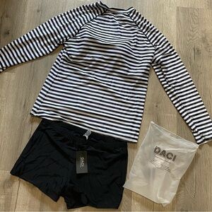 NWT Daci Women Two Piece Rash Guard Long Sleeve Swimsuit with Boyshort B…